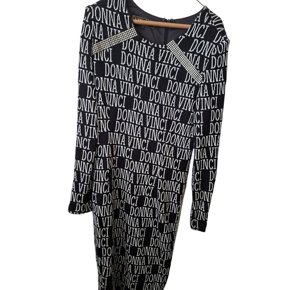 Donna Vinci Dress All Over Print Rhinestones Front and Back Sz 12 Vintage